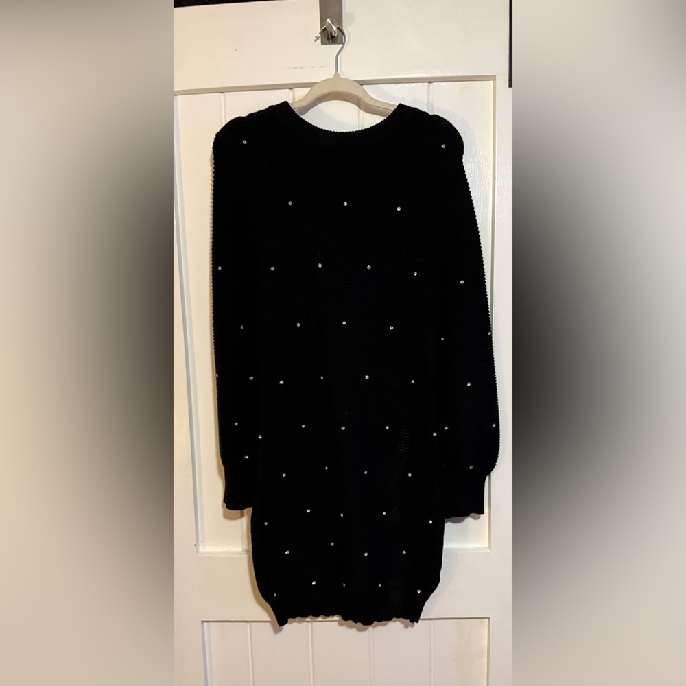 Fashion Nova Elegant Black Sweater Dress with Rhinestone Embellishments